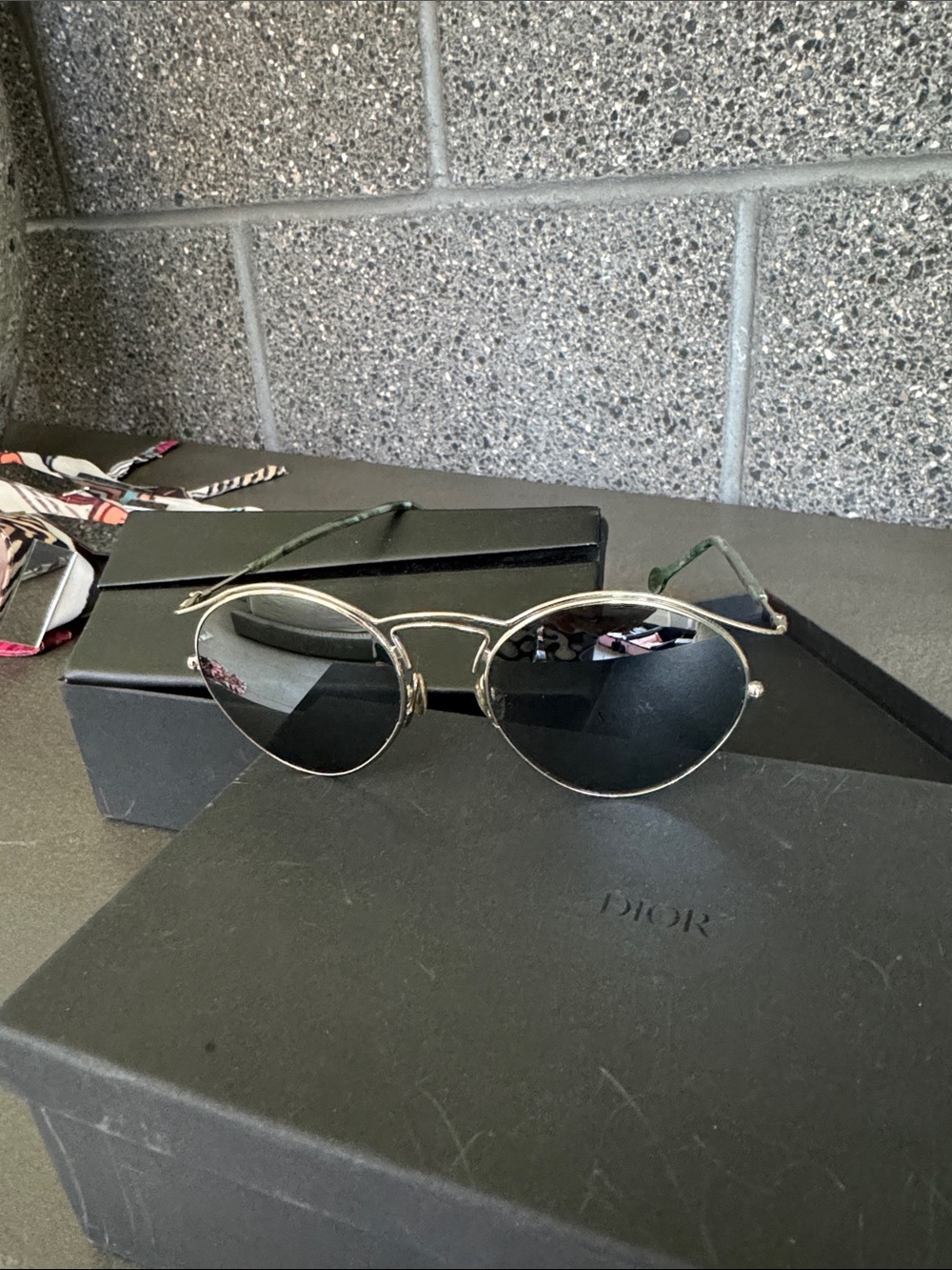 Dior Silver Frame Sunglasses with Black Lenses